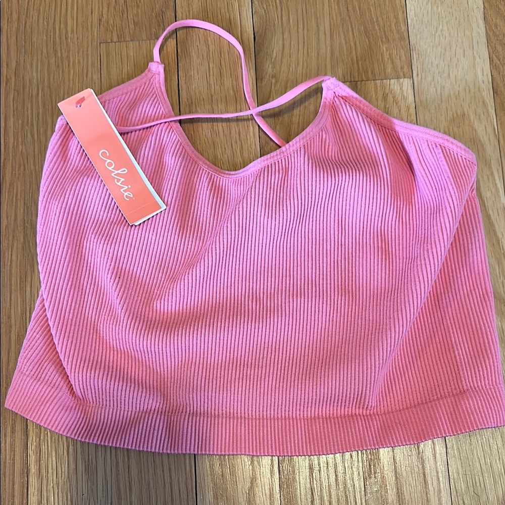NWT Colsie Pink Ribbed Crop Top or bralette (crossed back)